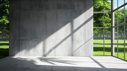 Modern Concrete Room with Large Window and Palm Shadow