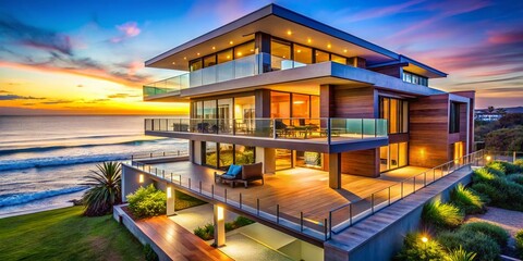 Fototapeta premium Stunning Luxury Beach House with Ocean Views and Modern Design Perfect for Relaxation and Getaway