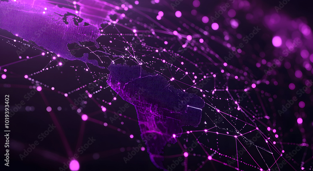 Poster abstract digital map of the world with global network connections design and glowing light rays on a