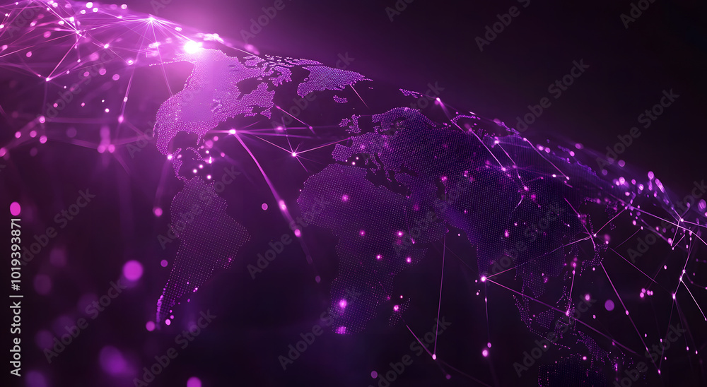 Poster abstract digital map of the world with global network connections design and glowing light rays on a