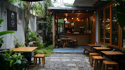 105. A cozy cafe using eco-friendly practices and materials