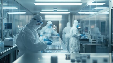 Pharmaceutical Laboratory Workers in Protective Gear
