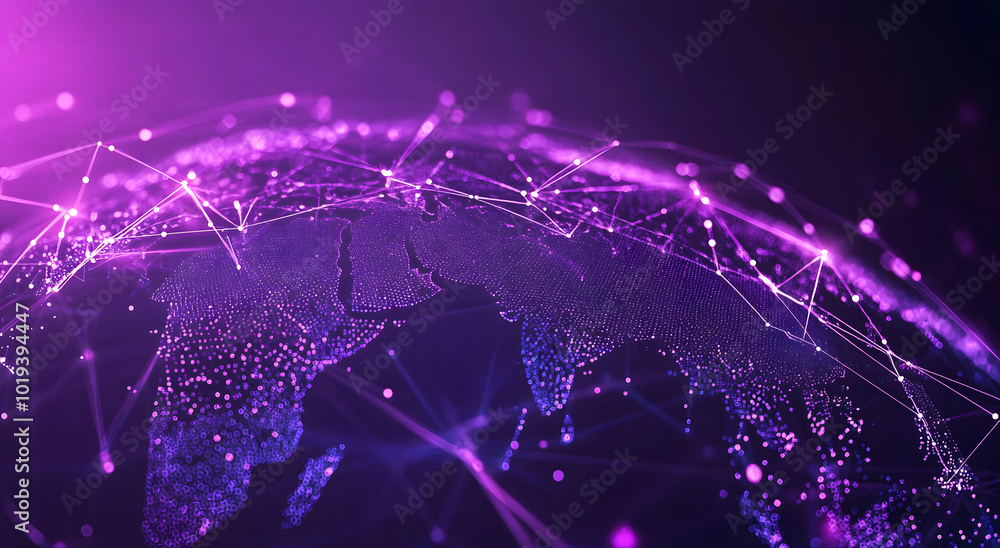 Poster abstract digital map of the world with global network connections design and glowing light rays on a