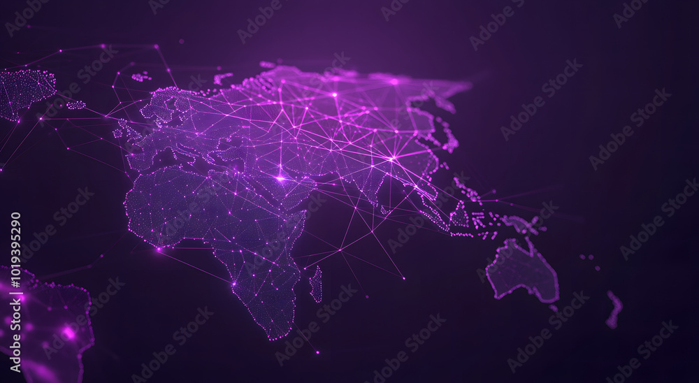 Poster abstract digital map of the world with global network connections design and glowing light rays on a