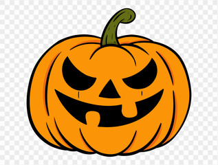Hand drawn Halloween pumpkin, brush stroke style, isolated on transparent background (PNG), perfect for Halloween party posters, brochures, or online ads, vector illustration.