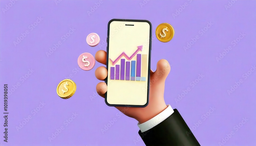 Aufkleber close up of a businessman s hand holding a smartphone that is displaying a financial growth chart an