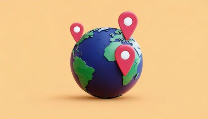 Exploring the World through Global Connectivity and Data Visualization A digital globe with location pins highlighting the interconnected nature of the modern world and the power of technology to