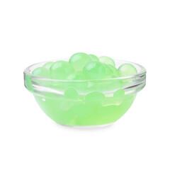 Bright tapioca pearls in bowl isolated on white