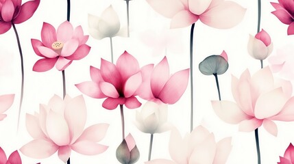 Striking pink and white lotus flowers blooming amidst a lush serene garden landscape  The delicate petals and vibrant colors create a visually captivating and harmonious scene