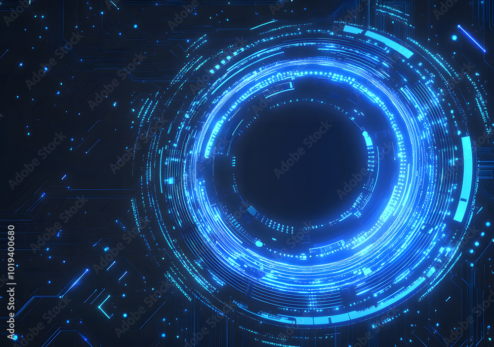 Poster abstract futuristic blue technology background design with digital elements and circuit board lines 