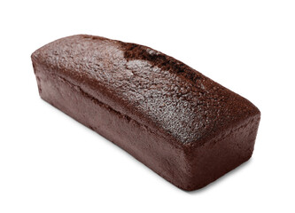 One tasty chocolate sponge cake isolated on white