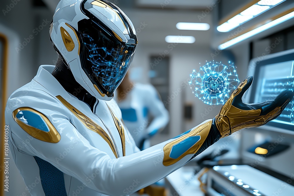 Aufkleber Futuristic lab where AI and quantum computing are used to develop tomorrowâ€™s solutions for scientific breakthroughs, symbolizing the power of advanced technology