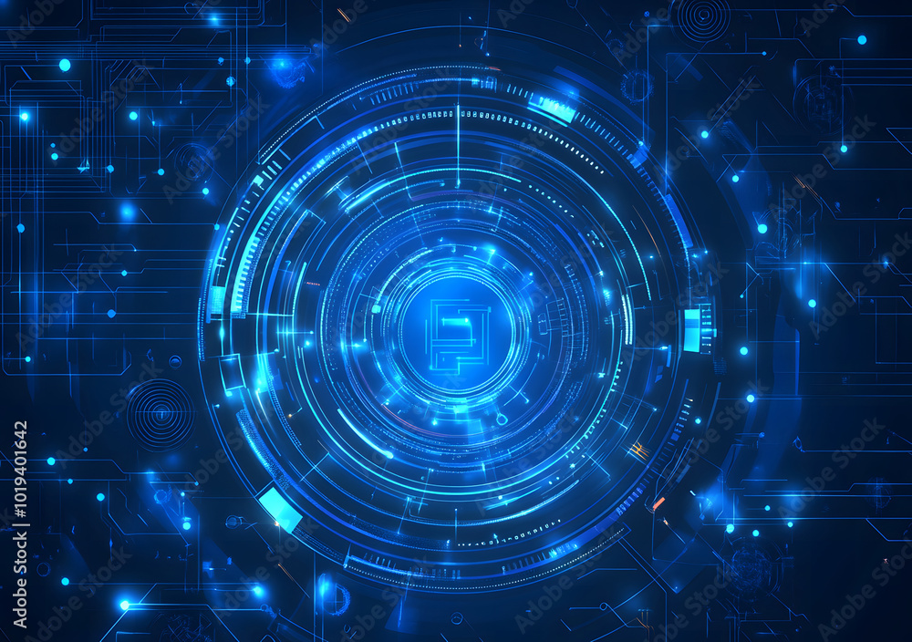 Poster abstract futuristic blue technology background design with digital elements and circuit board lines 