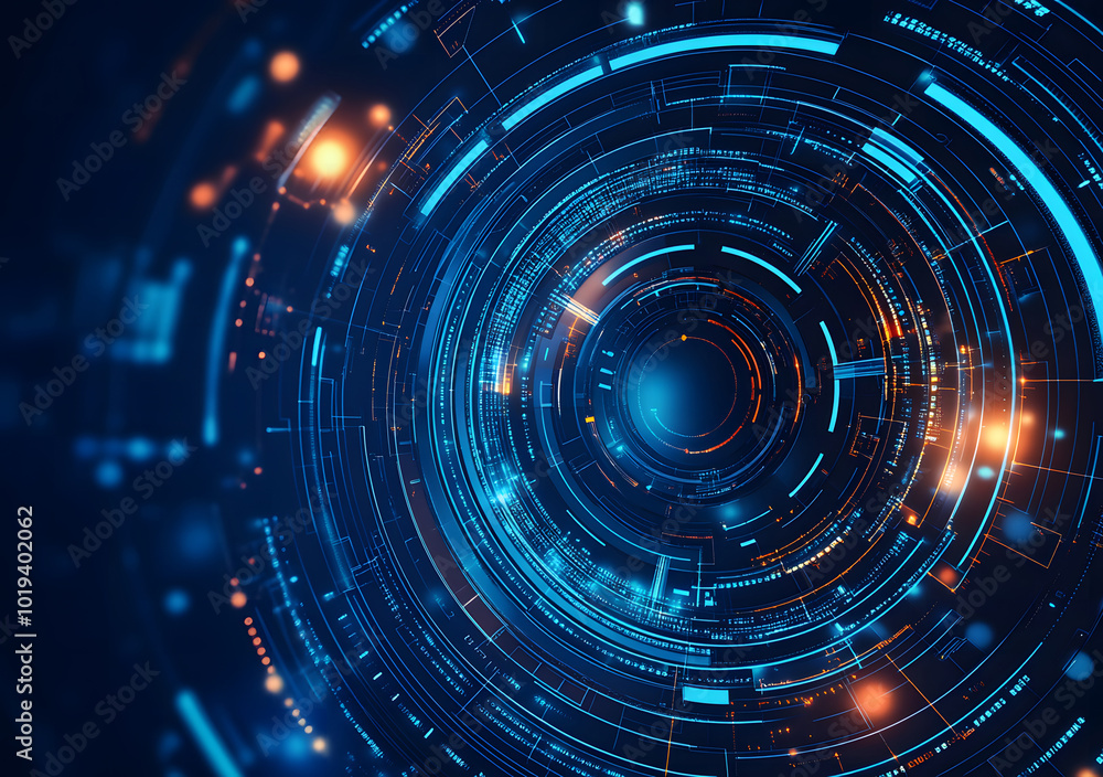 Poster abstract futuristic blue technology background design with digital elements and circuit board lines 