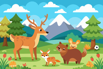 Naklejka premium cartoon illustration of wild animals in a spring vector art illustration