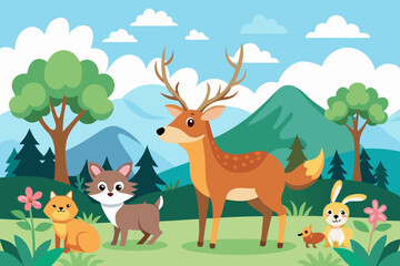 Naklejka premium cartoon illustration of wild animals in a spring vector art illustration