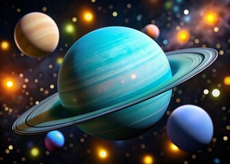 Stunning View of Uranus and Its Moons in a Beautiful Cosmic Landscape of the Outer Solar System