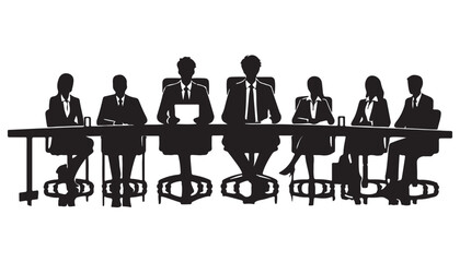 Business people sitting on conference or other meeting silhouette vector illustration black and white art