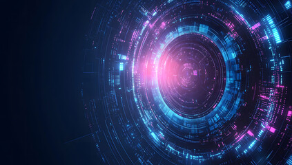 Obraz premium Abstract futuristic technology background design with blue and purple circular shapes design, vector illustration design. Digital data, high-tech concept. Flat design