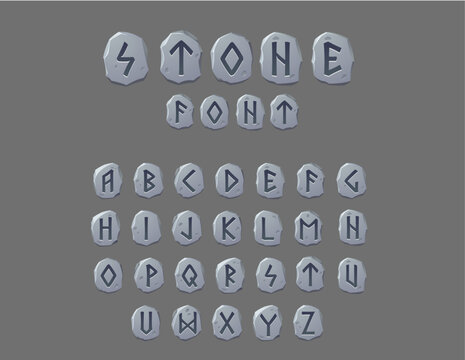 Fuente tipo de letra abecedario de piedra y roca tallada