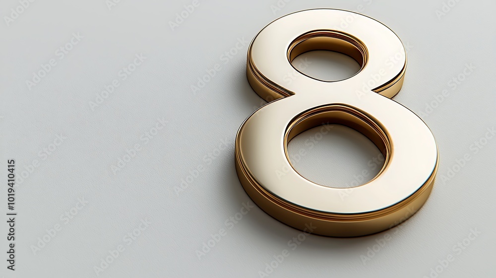 Poster golden number eight 3d render metallic number design graphic element