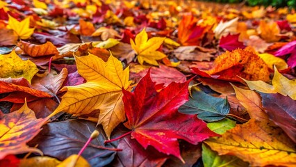 Textured Composition of Colorful Fallen Leaves on Ground in Autumn Season Natural Background
