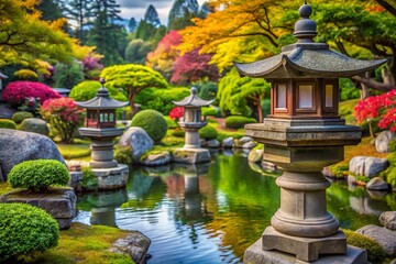 Tranquil Japanese Garden Ornaments Enhancing Nature's Beauty with Stone Lanterns and Statues