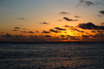 Sunset and evening glow on the beach, Seychelles