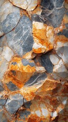 Natural abstract art: vibrant orange and cool gray rock formations intertwine, creating a striking contrast of colors and textures in this close-up geological marvel.