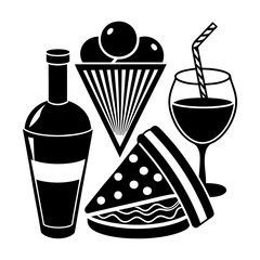 Food and Beverage Set Illustration SVG. Drink Italian, Drawing Wine Clipart, Wedding Rehearsal Dinner