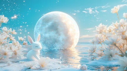 Mid autumn festival traditional building and moon poster background