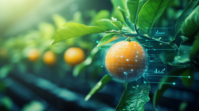 orange plants with cyber display of technology and agrculture innovation concept