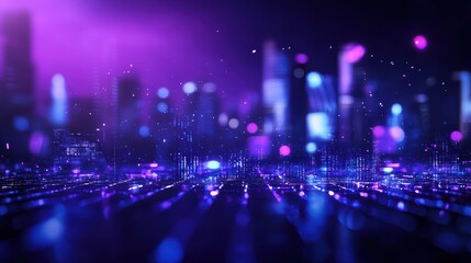 Obraz premium Futuristic cityscape with vibrant neon lights and digital effects