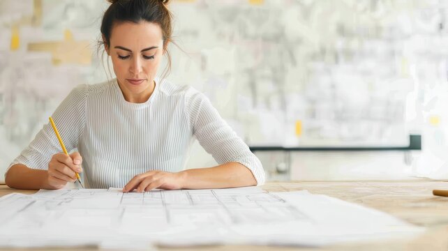 Female architect sketching out plans for a groundbreaking new building design   architecture, creativity, women empowerment