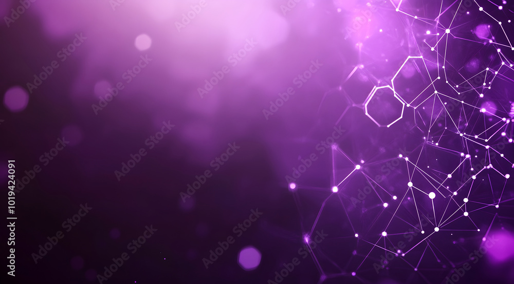 Poster abstract purple background design with hexagon shapes and connection lines for technology design, sc