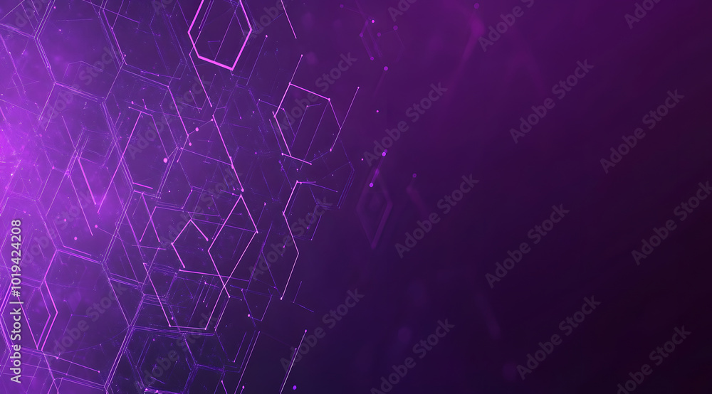 Poster abstract purple background design with hexagon shapes and connection lines for technology design, sc