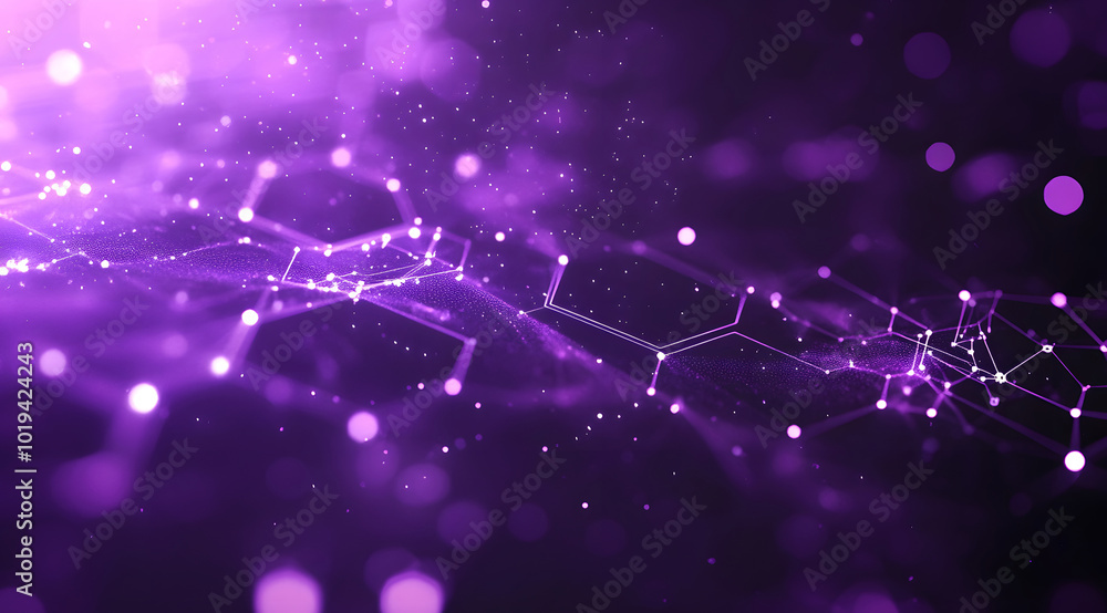 Poster abstract purple background design with hexagon shapes and connection lines for technology design, sc