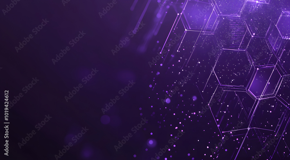 Poster abstract purple background design with hexagon shapes and connection lines for technology design, sc
