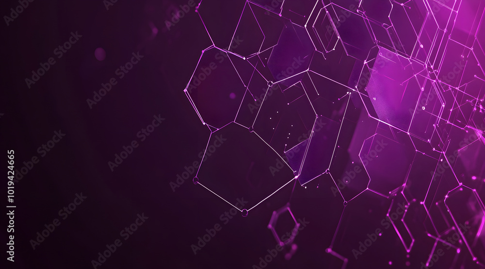 Poster abstract purple background design with hexagon shapes and connection lines for technology design, sc