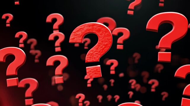 Symbolic Inquiry: 3D Falling Red Question Marks Animation