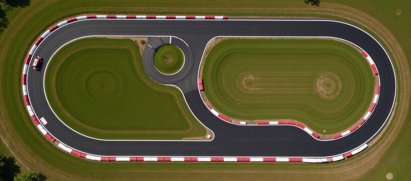 Aerial top-view image shows racetrack layout with asphalt curves  street circuits