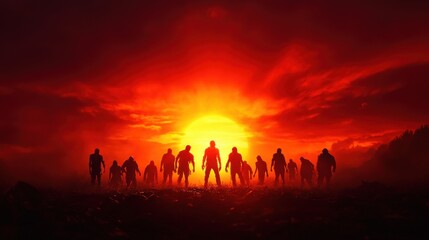 Silhouetted figures against a vibrant sunset, evoking mystery and suspense.