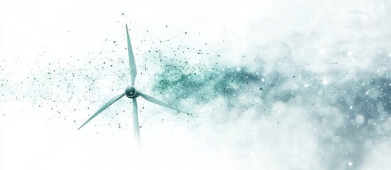 mash line and point windmill on white background with an inscription. Green energy starry sky or space