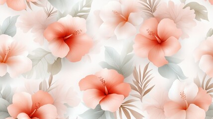 Obraz premium Hibiscus flowers in soft pastel colors on a gentle background.