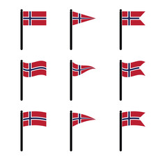 Norwegian flag flat wave icons set