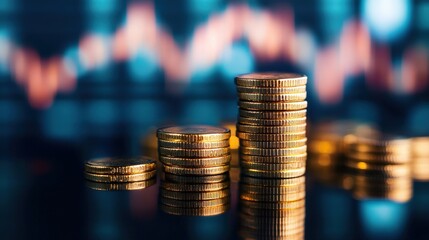 Stacks of coins reflecting financial growth and investment trends.
