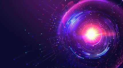 Obraz premium Abstract cosmic background with vibrant swirling colors and luminous central light The design showcases a blend of purple, pink, and blue tones, creating a futuristic feel