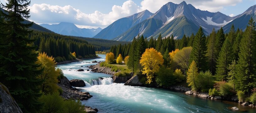 Stunning landscapes merge to showcase Earths natural harmony mountain ranges dense forests and flowing rivers