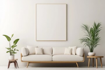 Minimalist Living Room with Blank Canvas Art Frame Mockup