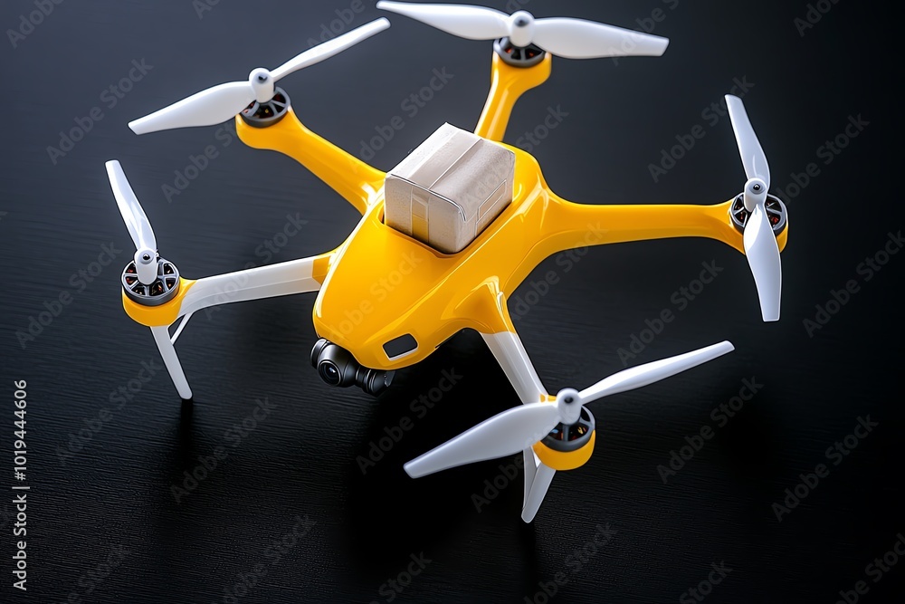Poster Minimalist abstract of a drone with a package, representing tomorrowâ€™s logistical solutions in a simple, clean design
